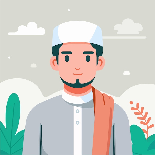 Personaje musulmán masculino vectorial con un estilo de diseño plano que es simple y minimalista