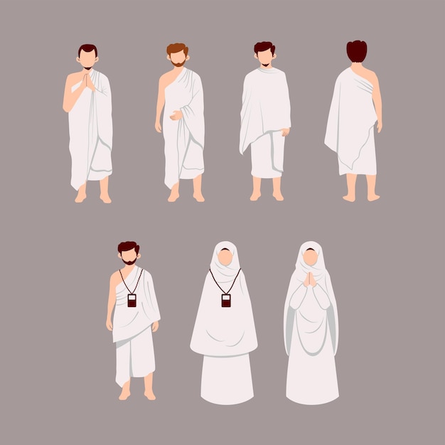 Vector personaje musulmán usando ihram para el hajj