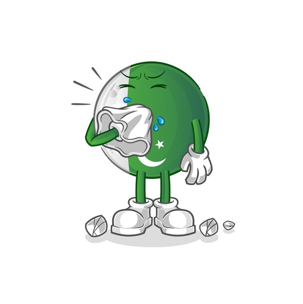 personaje de la nariz que sopla la bandera de pakistán. vector de mascota de dibujos animados