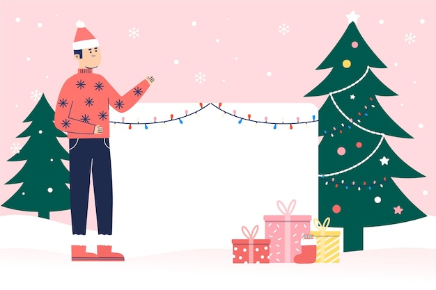Personaje de Navidad con banner en blanco