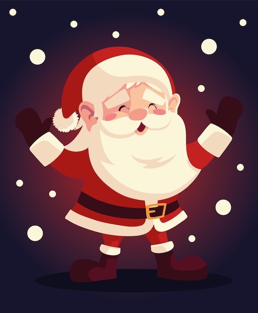 Personaje de navidad santa claus con nieve sobre fondo oscuro ilustración