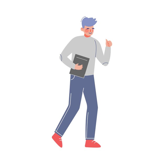 Personaje de negocios masculino caminando con una carpeta en las manos Trabajador de oficina Empleado Ilustración vectorial