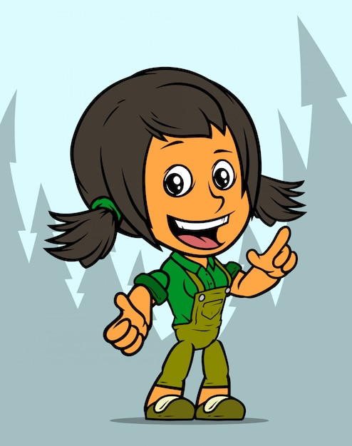 Personaje de niña de dibujos animados permanente agricultor