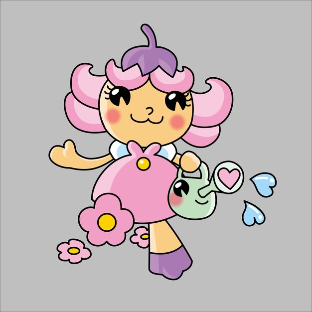 Personaje de niña de las flores de hada dibujada a mano en estilo de dibujos animados