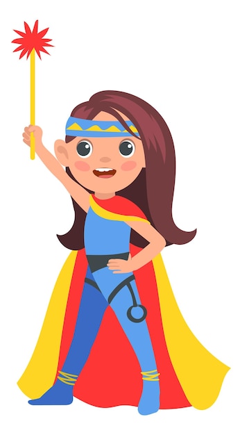 Personaje de niña héroe Niño divertido en traje de superhéroe