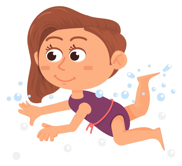 Personaje de niña de natación Niño activo de verano bajo el agua