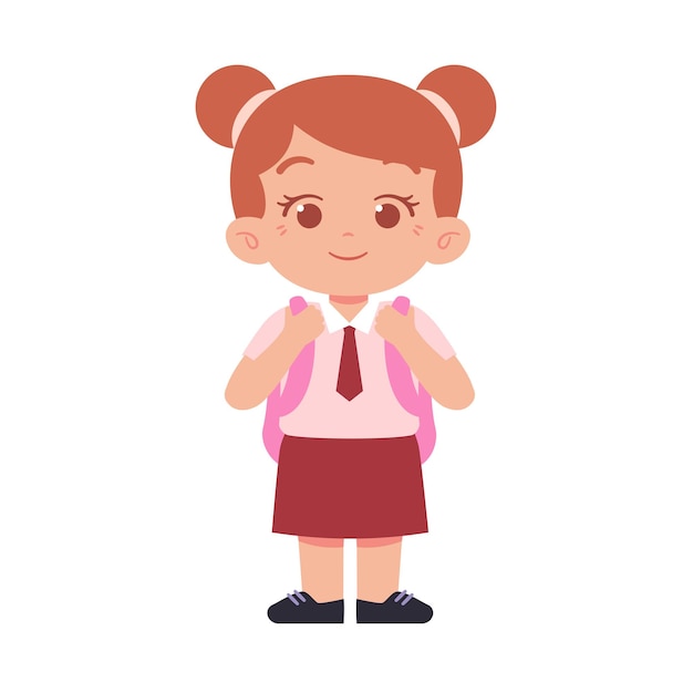 Personaje de niña pequeña. Niños de la escuela primaria con ilustración uniforme