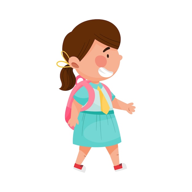 Vector personaje de niña yendo a la escuela con ilustración vectorial de mochila