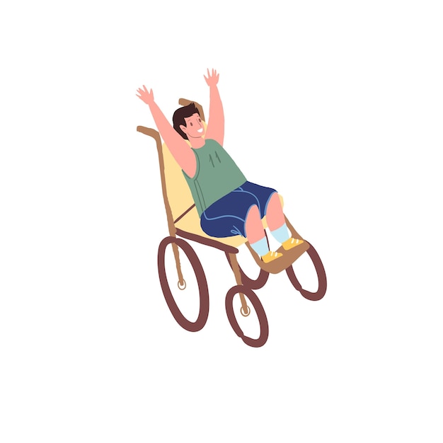 Personaje de niño de dibujos animados plano atleta infantil con discapacidad concepto de ilustración de vector social de deporte discapacitado
