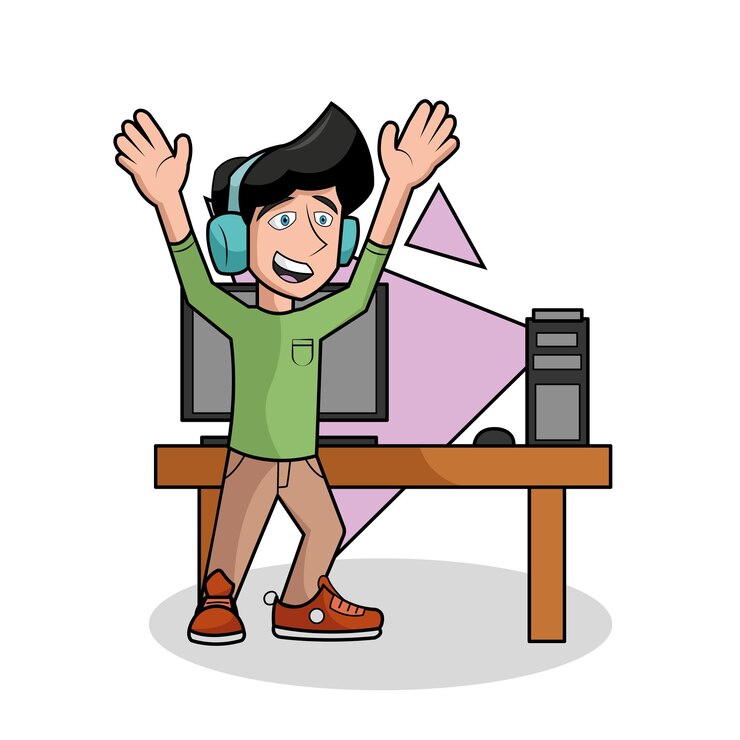 Vector personaje de niño feliz aislado con auriculares ilustración vectorial