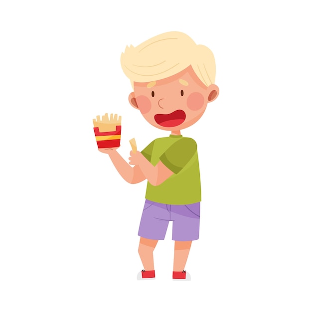 Personaje de niño pequeño que se parece a las papas fritas Ilustración vectorial