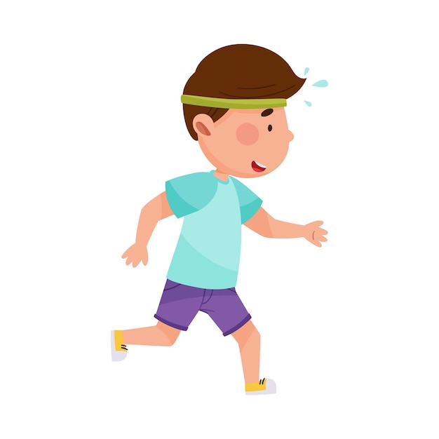 Personaje de niño pequeño con ropa deportiva corriendo ilustración vectorial