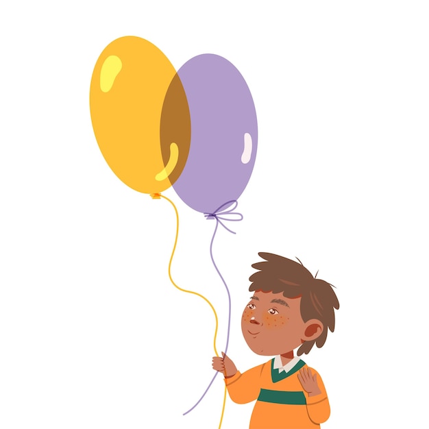 Personaje de niño pequeño sosteniendo globos Ilustración vectorial