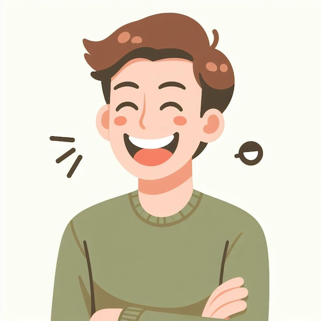 Vector el personaje del niño está riendo felizmente con un estilo de diseño plano simple y minimalista