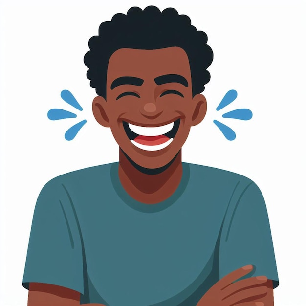 Vector el personaje del niño está riendo felizmente con un estilo de diseño plano simple y minimalista