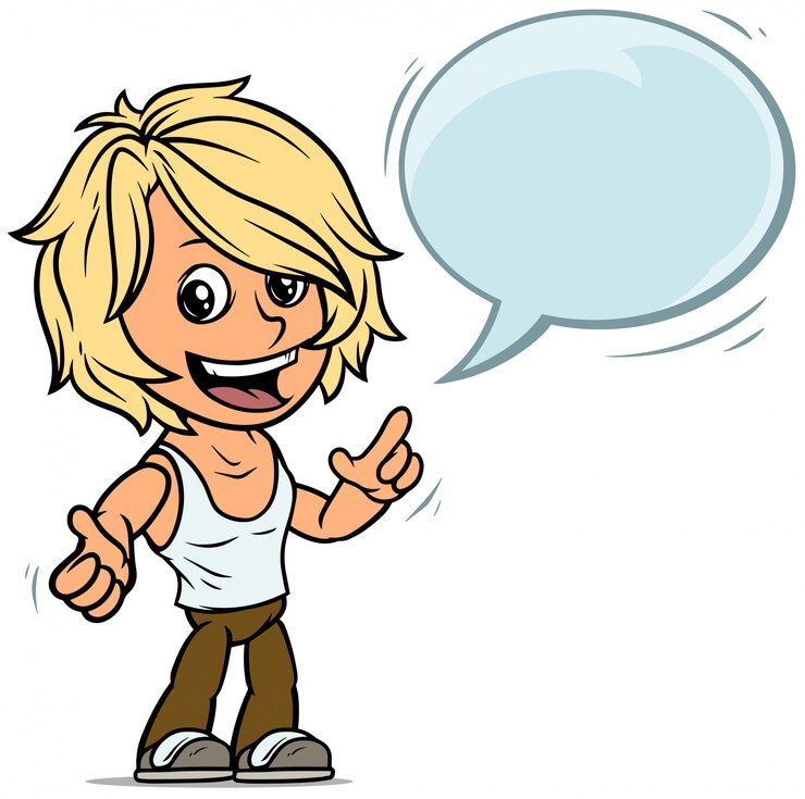 Vector personaje de niño rubio de dibujos animados con globo de discurso