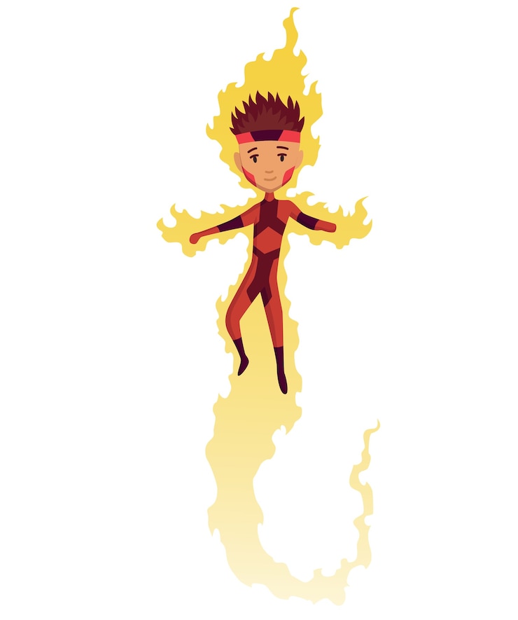 Vector personaje de niño superhéroe de dibujos animados.