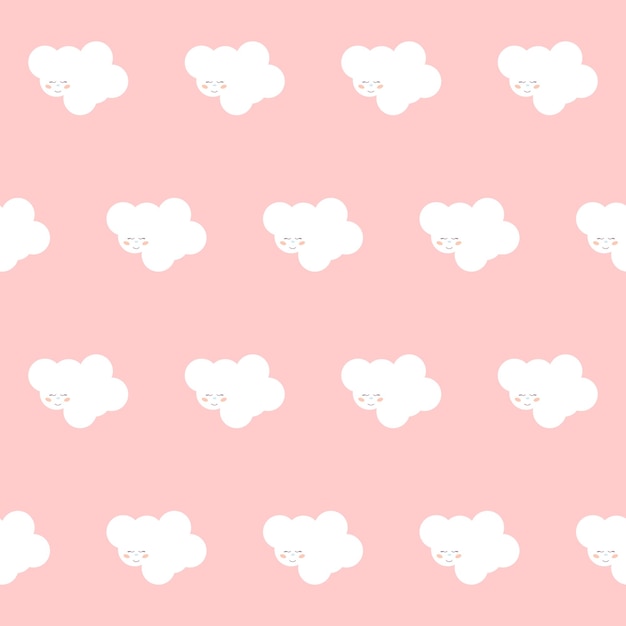 El personaje de la nube Kawaii es lindo, la tela sin costura es Swatch, el pañal de bebé es textil, el papel tapiz de la guardería es impreso.