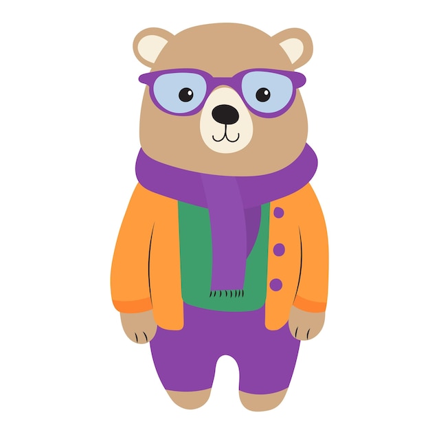 personaje de oso en estilo plano sobre vector de fondo blanco