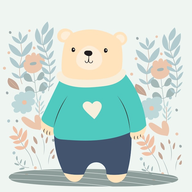 Personaje de oso en estilo plano