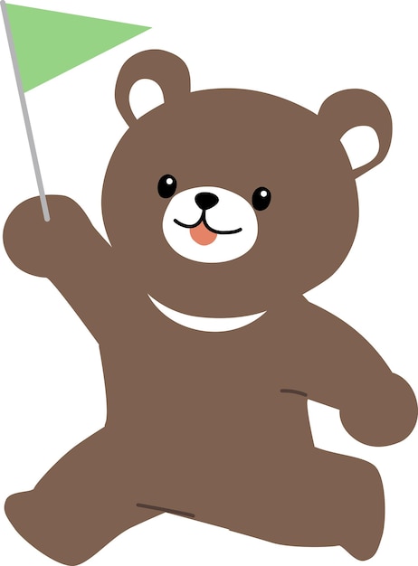 Vector un personaje de oso lindo sosteniendo una bandera