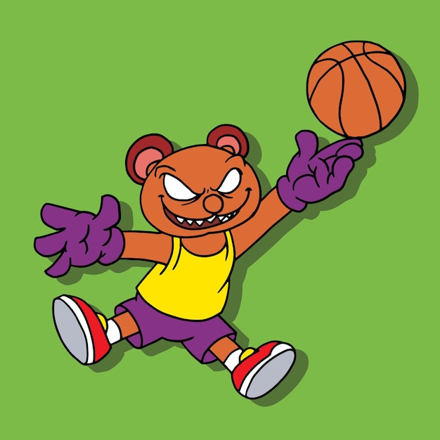 Personaje de oso pardo jugando baloncesto para plantilla de logotipo e icono