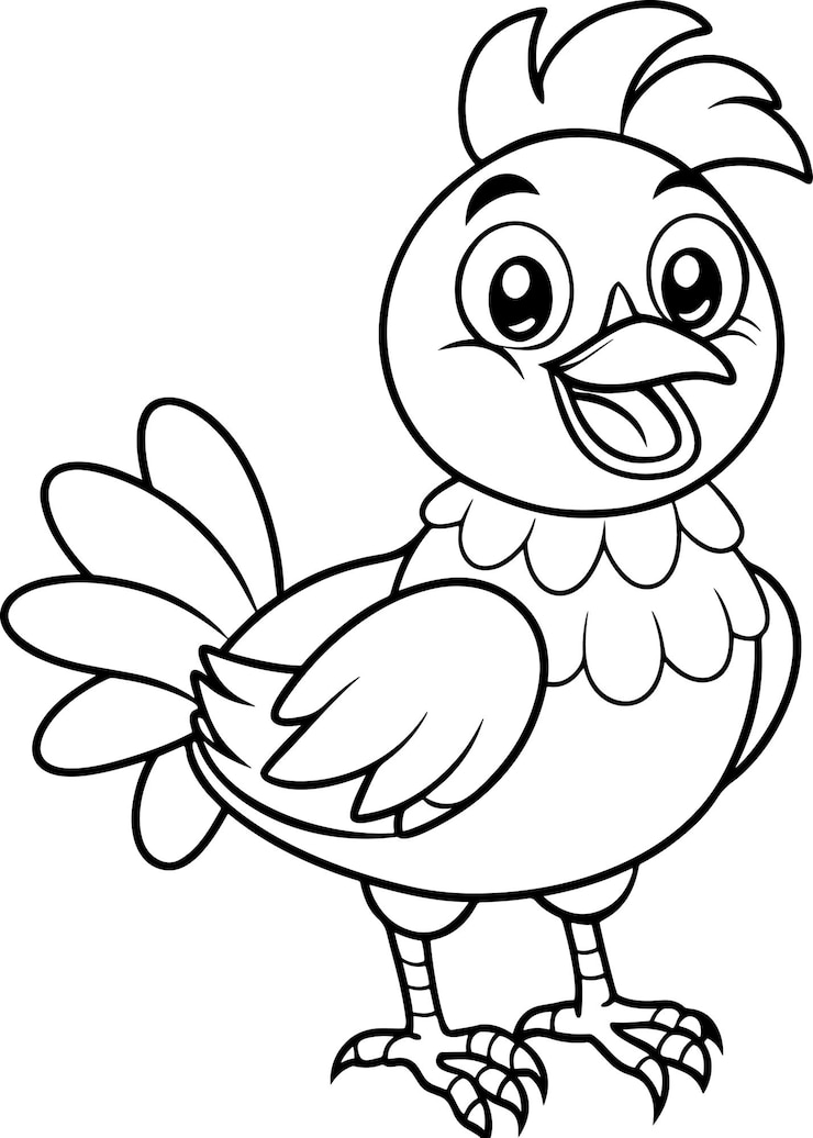 El personaje de la página de colorear Cute Chickens Doodle