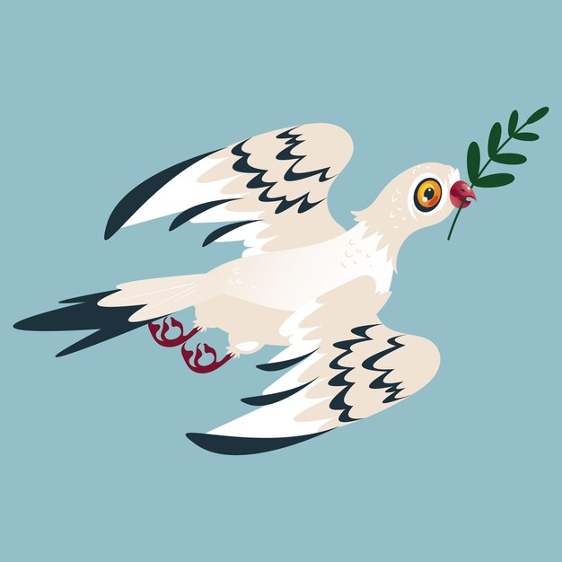 El personaje de la paloma símbolo del concepto de paz Ilustración de diseño gráfico plano vectorial