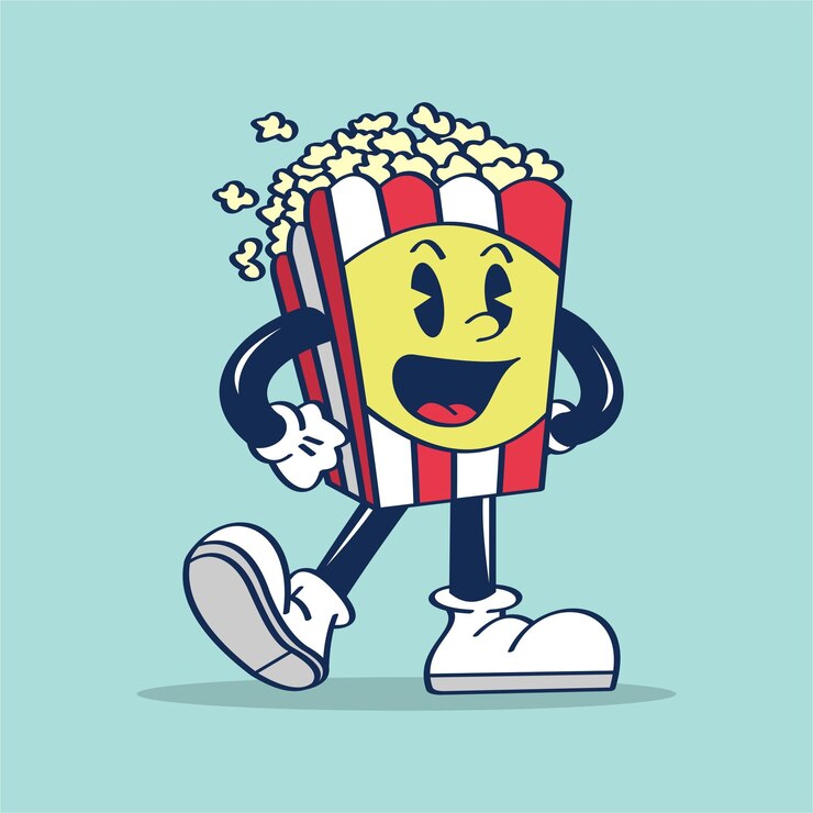 Vector un personaje de palomitas de maíz se aleja de la cámara.