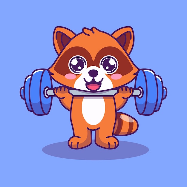 El personaje del panda rojo chibi levantando pesas