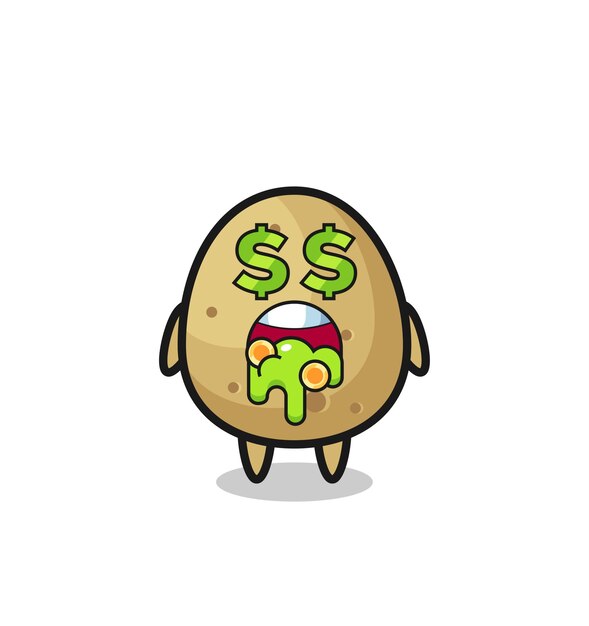 Vector personaje de patata con una expresión de locura por el dinero.