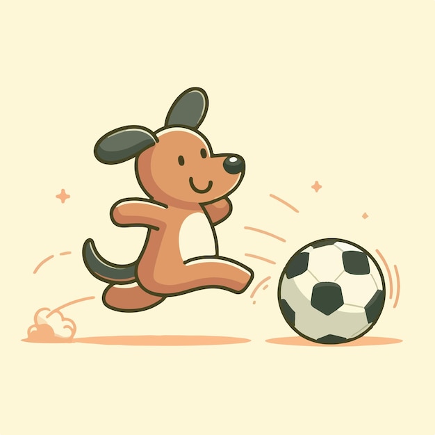 El personaje del perro está jugando a la pelota con el estilo de dibujos animados y el concepto de mascota de la pelota