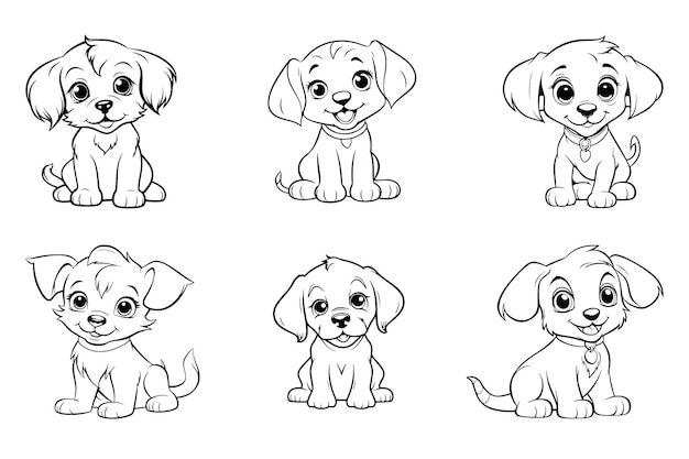 Personaje de perro con página para colorear Página para colorear Esquema de un perro lindo