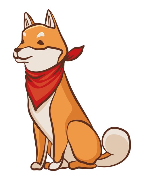 Personaje de perro Shiba inu La mascota juguetona se sienta Pegatina vectorial dibujada a mano Perro lindo y divertido Amigo adorable
