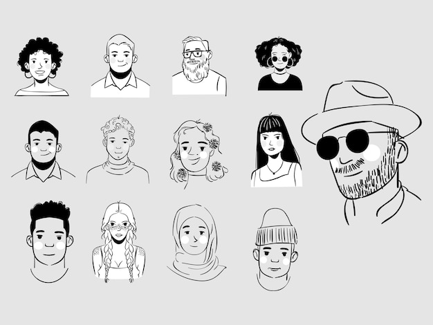 personaje de las personas de la cabeza para el estilo vectorial monocromático del avatar