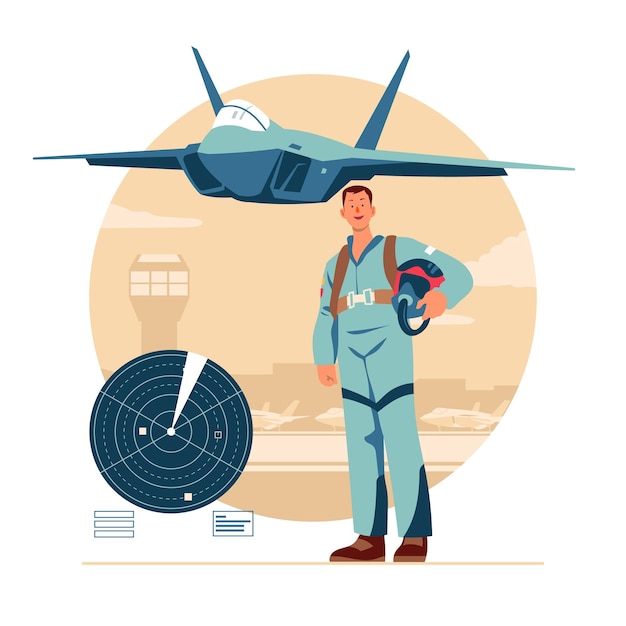 Vector personaje de piloto de avión de combate