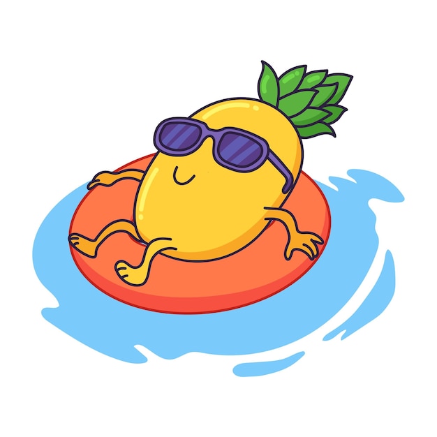 personaje de piña relajante en verano