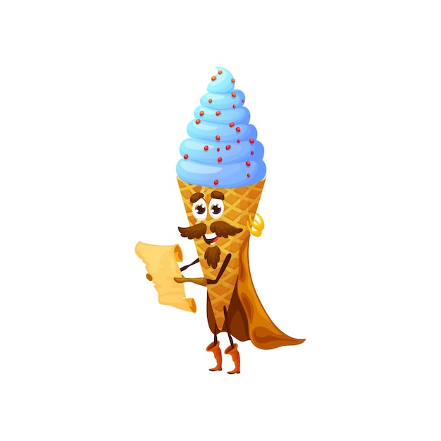 Personaje pirata de cono de helado de dibujos animados con mapa