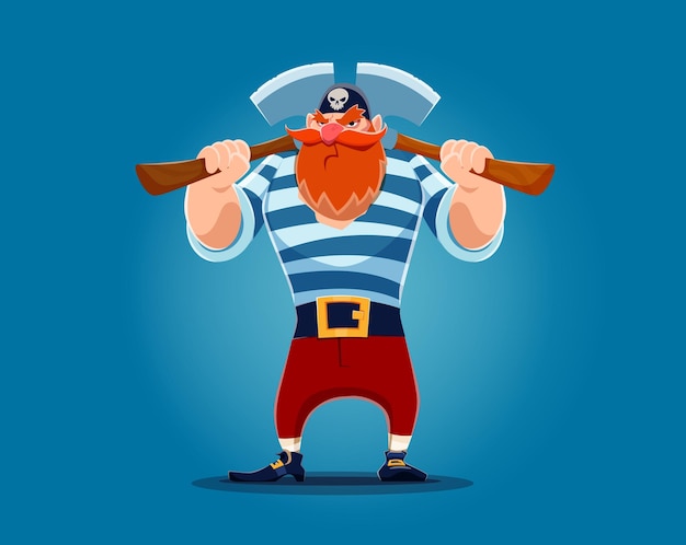 Vector personaje pirata marinero de dibujos animados con ejes cruzados