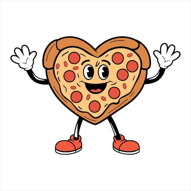 Un personaje de pizza en forma de corazón
