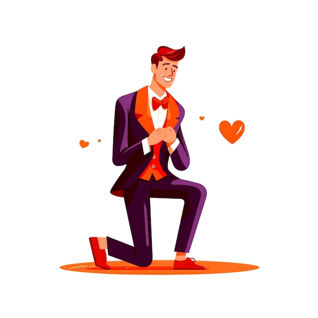 Vector personaje plano vectorial joven con traje haciendo una propuesta de boda