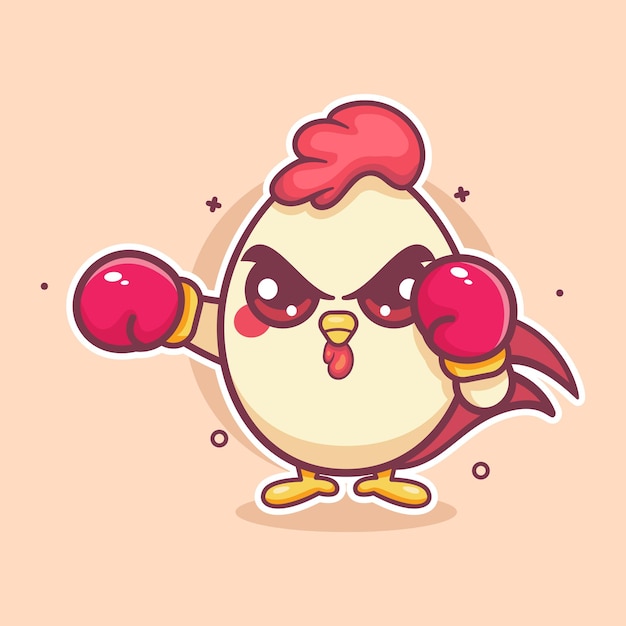 personaje de pollo animal divertido mascota jugando al boxeo deporte dibujos animados aislados