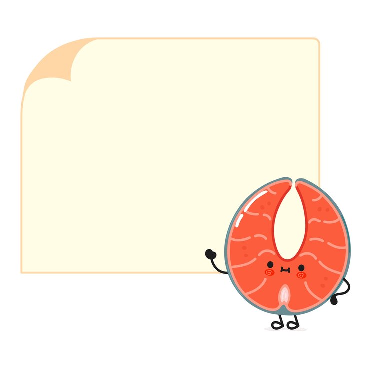 Vector el personaje del póster de salmón de pez rojo es un personaje de dibujos animados de kawaii dibujado a mano por vector.
