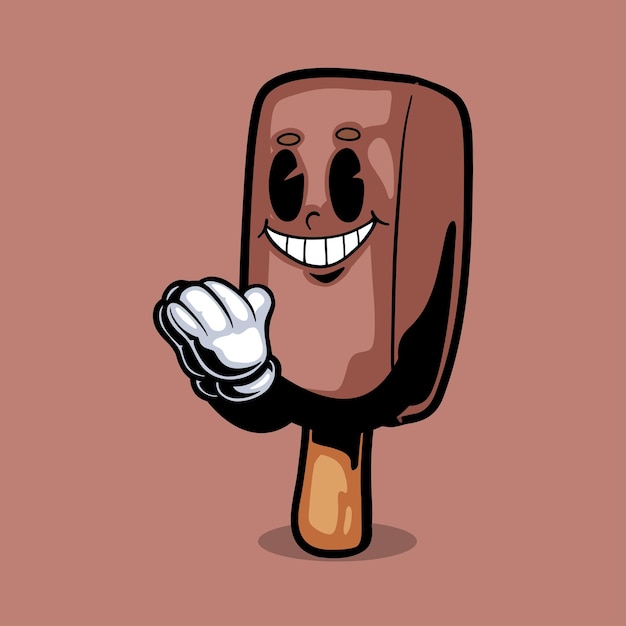 Personaje de postre retro mascota de dibujos animados dulces sonrisa caminando comida dulce
