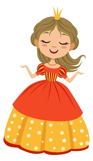 Vector personaje de la princesa de dibujos animados hermosa chica de cuento de hadas en vestido