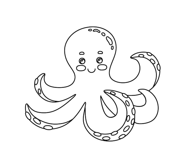 Personaje Pulpo Ilustración en blanco y negro Libro para colorear para niños