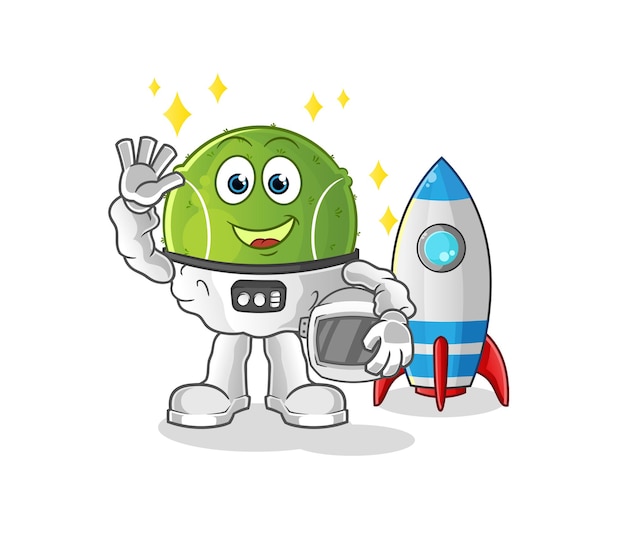 Personaje que agita del astronauta de la pelota de tenis. vector de mascota de dibujos animados