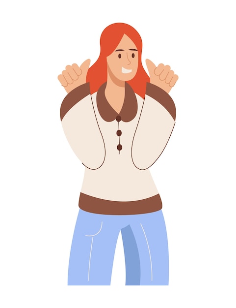 Personaje que muestra un gesto positivo como el pulgar hacia arriba y la ilustración vectorial del símbolo ok
