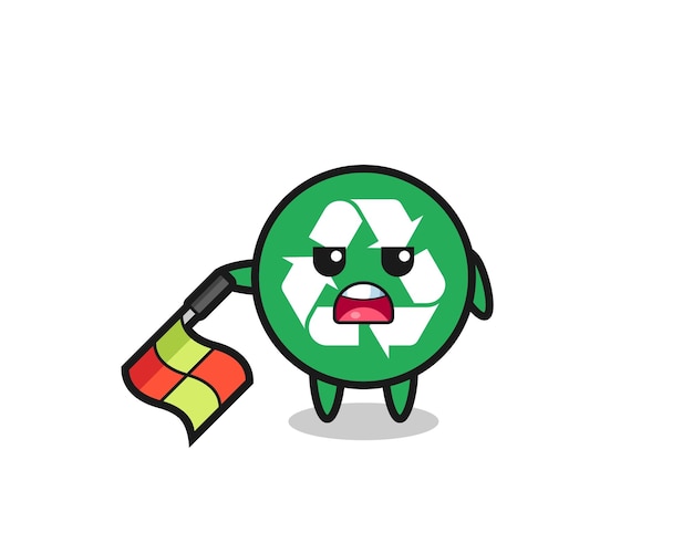 El personaje de reciclaje como juez de línea mantiene la bandera hacia abajo en un ángulo de 45 grados