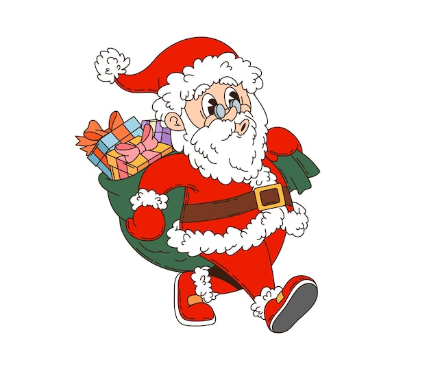 El personaje retro de Santa Claus con una bolsa